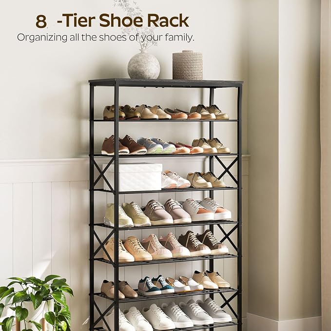 YATINEY 8 Tier Shoe Rack, Large Capacity Shoe Storage Organizer Holds 32 Pairs, Sturdy and Stable, for Entryway, Hallway, Closet, Dorm Room, Charcoal and Black SS08BC - Image 4