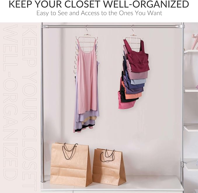 ZEDODIER 3 Pack Tank Top Hanger Space Saving, Bra Hangers for Closet Organizer, Hanging Bra Organizer Tank Tops Holder with 24 Hooks, Closet Organizers and Storage Small Space Solutions, Rose Gold - Image 5