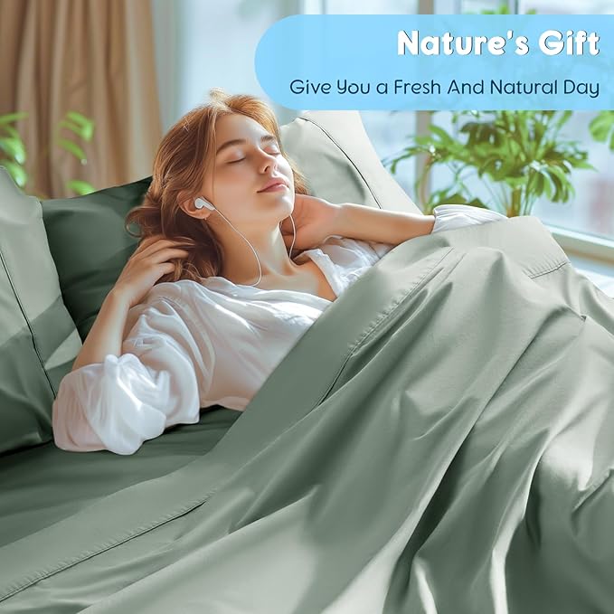 SONORO KATE 100% Egyptian Cotton Sheets Set - 1000 High Thread Count, Luxury 5-Star Hotel Sateen Bed Sheets, Soft, Breathable Long Staple Sheets, Fit up to 16" - 4 PC (Sea Glass,King)