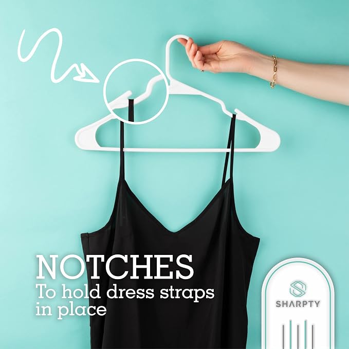 Sharpty Plastic Clothes Hangers – Notched Hangers for Clothes – Space Saving Adult Hangers for Shirts, Dresses, Coats & Pants – Lightweight Closet Organization (35 Pack, White) - Image 4