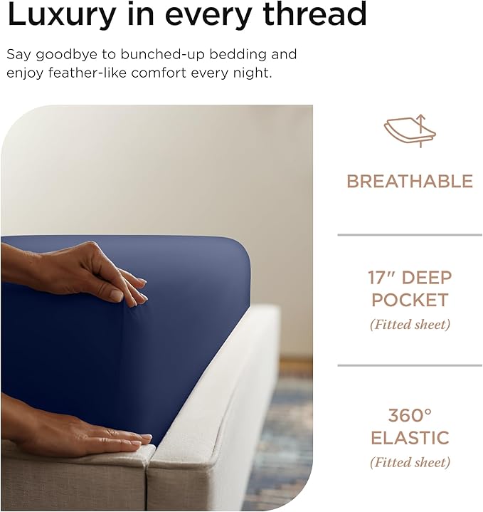 Threadmill California King Sheets, Certified American Supima Cotton Sheet, 1000 Thread Count Hotel Quality Sheets, 4 Piece Luxury Bed Sheets Set with Elasticized Extra Deep Pocket, Folkstone Blue