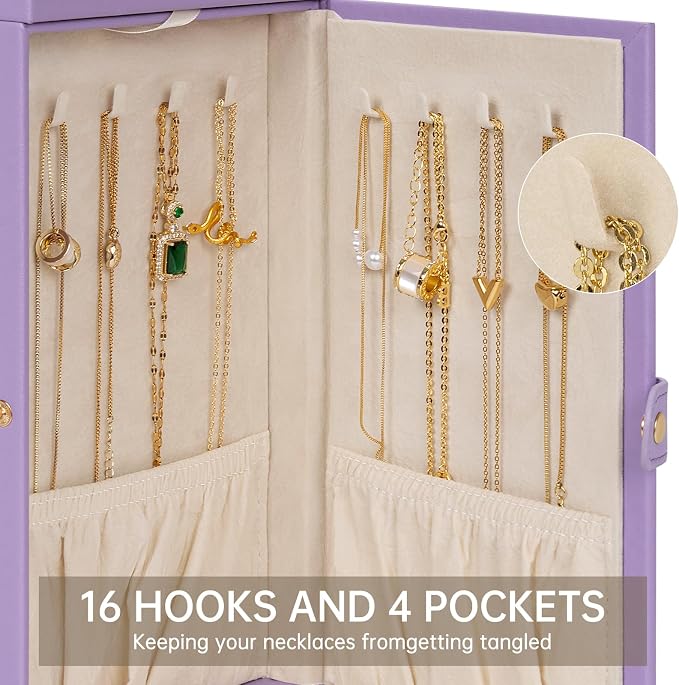 AKOZLIN 6-Tier Jewelry Box Organizer Functional 5 Drawers Leather Jewelry Storage Case for Women Girls Ring Necklace Earring Bracelet Holder Organizer with Mirror Violet - Image 4