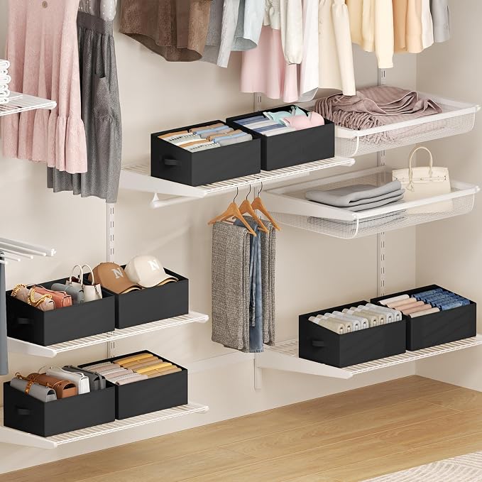 DIMJ Closet Storage Bins 8 Pack - Fabric Storage Baskets for Shelves, Large Clothes Organizers with Handles, Trapezoid Shelf Organization Storage Cubes for Purse, Toys, Books, Towel, Clothes - Image 5