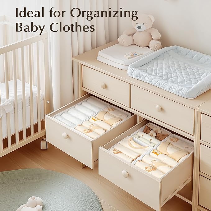 DIMJ Drawer Organizers - Set of 4 Fabric Closet Organizers and Storage, Drawer Dividers for Baby Clothes, Socks, Belt, Tie (White) - Image 5