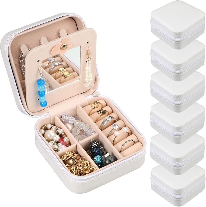 Hillban Bridesmaid Gifts Jewelry Box with Mirror, PU Leather Small Travel Jewelry Case Organizer Storage for Women Girls by Hillban