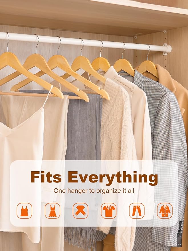HOUSE DAY Bulk Wooden Hangers 160 Pack, Solid Wood Hanger with Non Slip Pant Bar, Heavy Duty Wooden Coat Hanger for Closet, Smooth Finish Wood Clothes Hangers for Shirts, Suits Jackets, Dress, Natural - Image 4