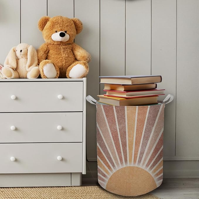 Boho Laundry Basket, Mid Century Modern Boho Neutral Sun Sunshine Waterproof Collapsible Laundry Hamper Dirty Clothes Storage Toy Bin Organizer for Bathroom Bedroom Nursery Girls Kids Room - Image 4