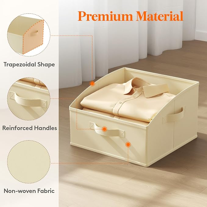 Lifewit Trapezoid Closet Storage Bins for Shelf, 6 Packs Non-woven Closet Organizer Baskets with Handles, Foldable Clothes Containers Boxes for Clothing, Book, Purse, 16L, Medium, Beige - Image 5