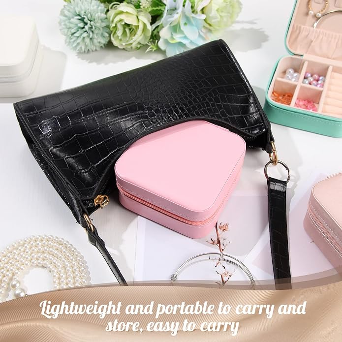 Junkin 8 Pcs Jewelry Travel Case Bulk, Small Jewelry Box Bridesmaid Gifts Jewelrys Box for Women, Portable PU Leather Jewelrys Case Organizer Storage for Rings Earrings Necklaces, 4 Colors - Image 6