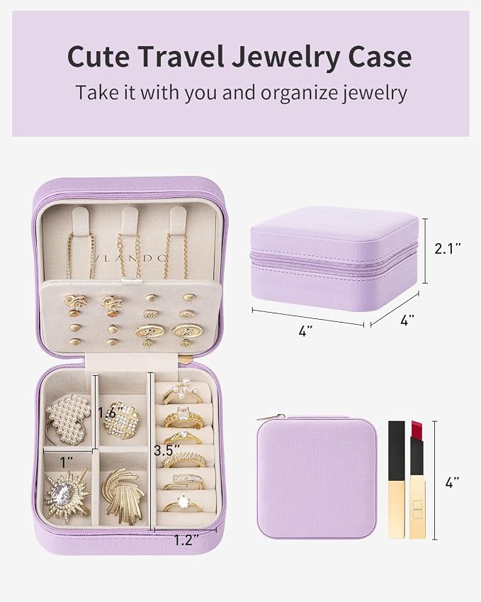 VLANDO Travel Jewelry Case, Small Travel Jewelry Organizer Box for Girls Women - Purple - Image 4