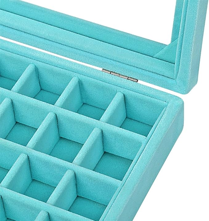 24 Grids Velvet Glass Ring Earrings Jewelry Box Earrings Organiser Storage Holder Display Case - Image 5
