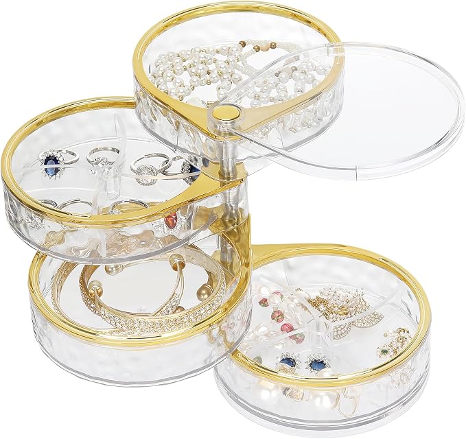 LETURE 4-Layers Rotatable Jewelry Organizer Storage Box, Clear Jewelry Holder Case for Ring Earring Necklaces Bracelets Makeup Hair Accessories by LETURE