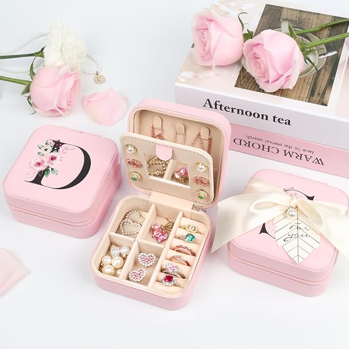 AYGXU Travel Jewelry Box for Women and Girls - Small Case With Initial A-Z - Teacher Gifts - Image 2