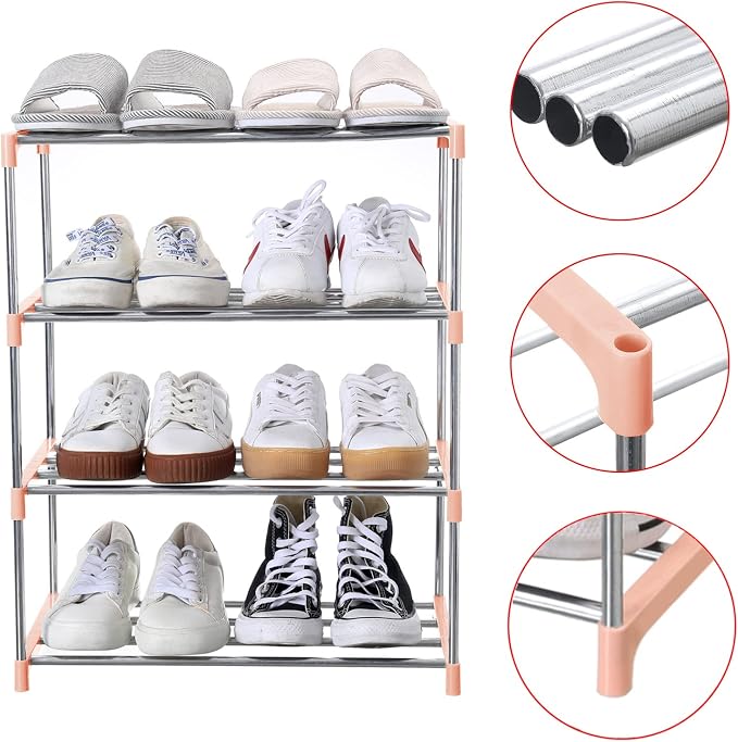 Jucaifu Stackable Small Shoe Rack, Entryway, Hallway and Closet Space Saving Storage and Organization (4-Tier, Pink) - Image 5