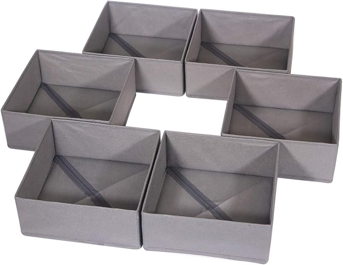 DIOMMELL 6 Pack Foldable Cloth Storage Box Closet Dresser Drawer Organizer Fabric Baskets Bins Containers Divider for Clothes Underwear Bras Socks Lingerie Clothing, M Grey 600 by DIOMMELL