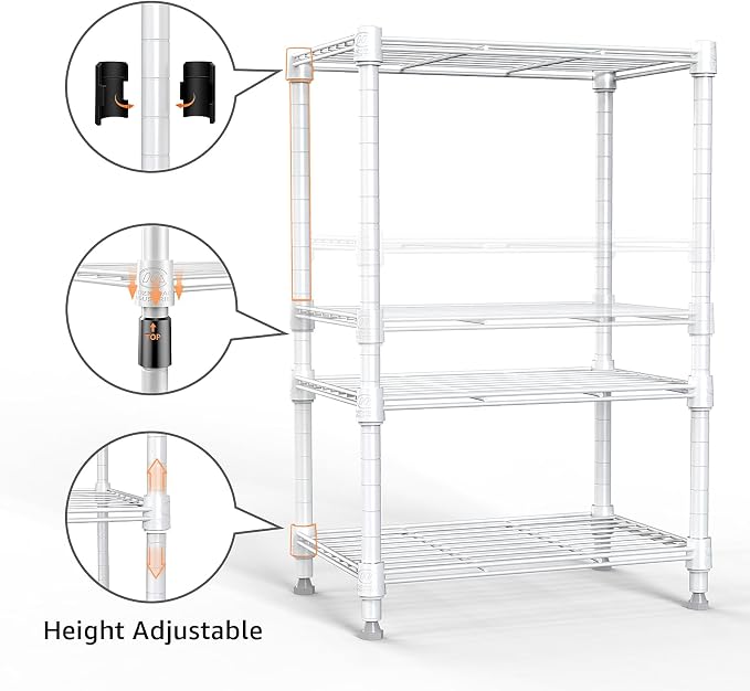 M MZG 450 lbs Wire Storage Shelving 3-Tier Utility Shelving Unit Steel Organizer Wire Rack for Home,Kitchen,Office,White (11.8" D x 17.7" W x 26.4" H) - Image 9