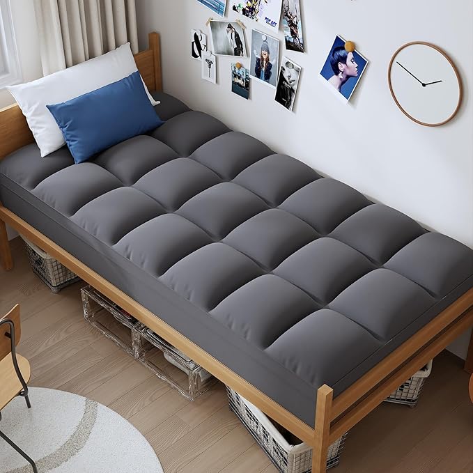 ELEMUSE Twin XL Grey Mattress Topper for College Dorm Room Essentials, Extra Long Twin Mattress Pad for Back Pain Relief, Plush Pillowtop with Elastic Deep Pocket, Overfilled Down Alternative Filling