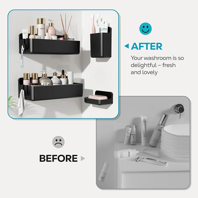 Nieifi Adhesive Wall Shelf, Shower Shelves, Shower Organizer for Bathroom Organization (Black, 4 pieces) - Image 7