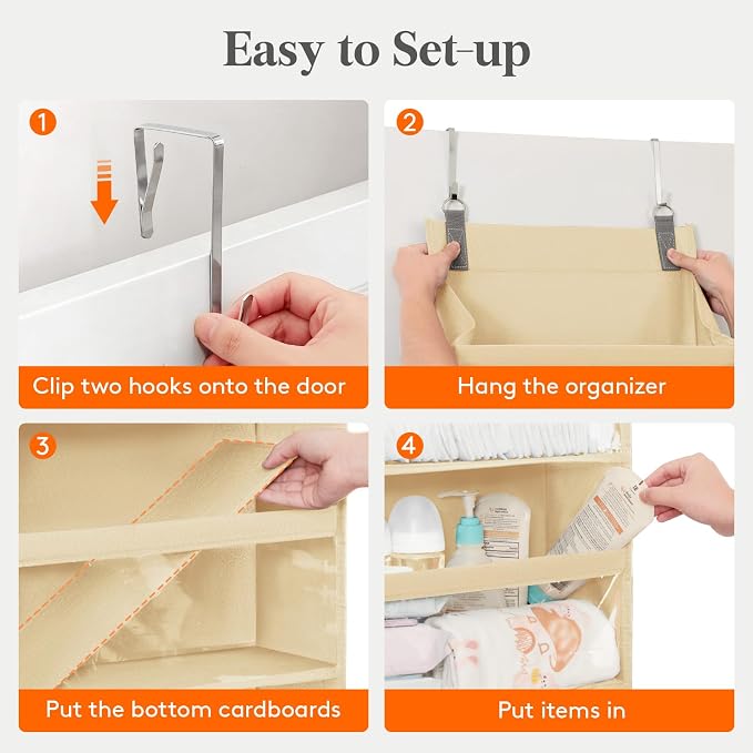 Lifewit 1 Pack Over the Door Organizer, 12 Section Clear Window Hanging Storage with 4 Side Pockets, Sturdy Anti Tilt 40 lbs Load Behind Door for Closet, Bedroom, Bathroom, Nursery, Dorm, Beige - Image 7