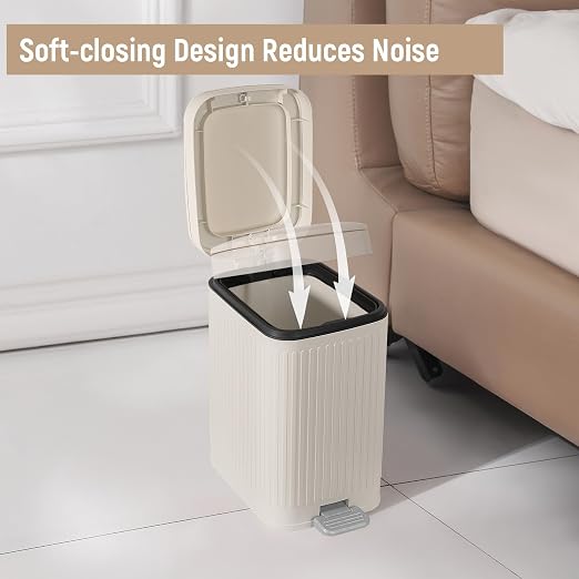 rejomiik Small Bathroom Trash Can with Lid Slim Soft Close Garbage Can Step Wastebasket Container Trash Bin for Office Bedroom Kitchen Living Room (2.6 Gallon Cream) - Image 4