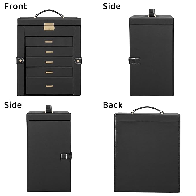 AKOZLIN Large 6-Tier Jewelry Box Lockable Leather Jewelry Storage Case with 5 Drawers for Women Girls Ring Necklace Earring Bracelet Holder Organizer with Mirror - Image 3
