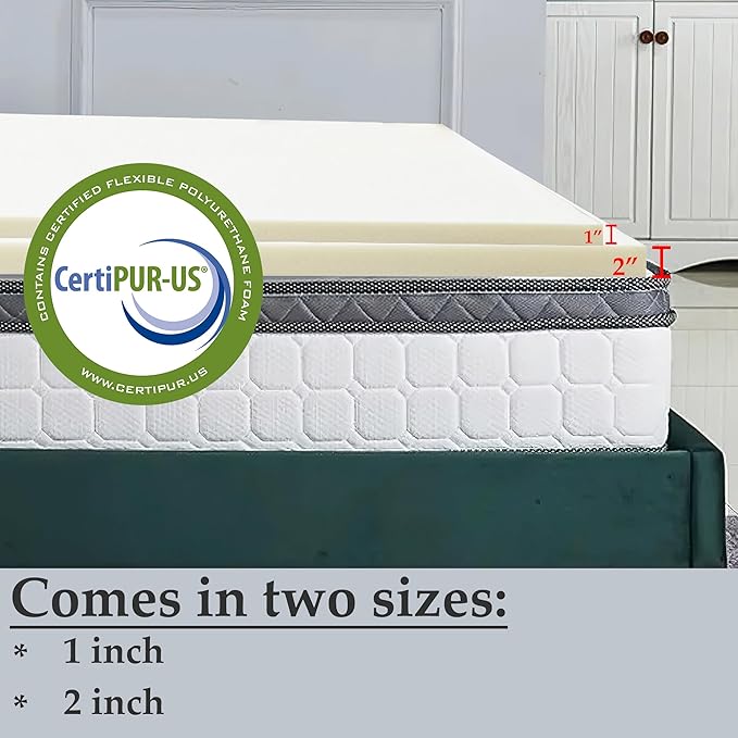Nutan, 1-Inch High Density Medium Firm Foam Mattress Topper, CertiPUR-US Certified for Superior Comfort and Support, Queen, Green