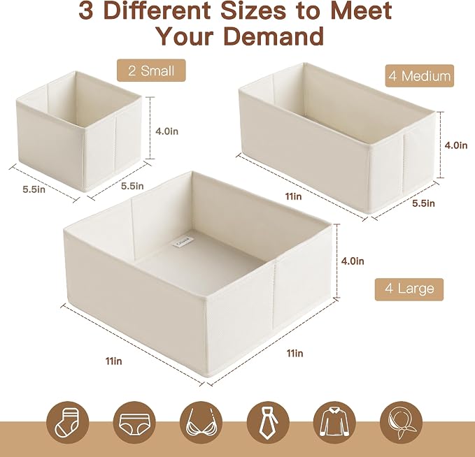 Criusia Drawer Organizer Clothes, 10 Pack Dresser Organizer for Baby Clothes, Underwear, Sock- Foldable Closet Organization and Storage Dividers Bins for Nursery, Bedroom (Oatmeal) - Image 2