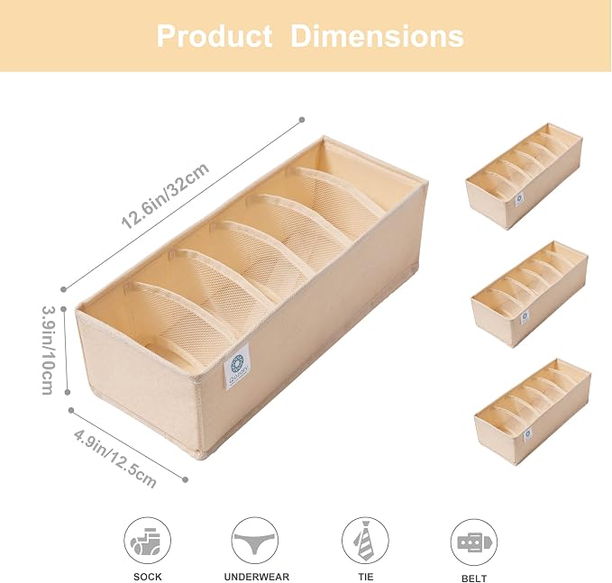 Qozary 3 Pack Sock Underwear Drawer Organizer Dividers, Collapsible Cabinet Closet Storage Boxes for Clothes, Socks, Lingerie, Underwear, Tie, Belt, Baby, Bedroom - Image 2