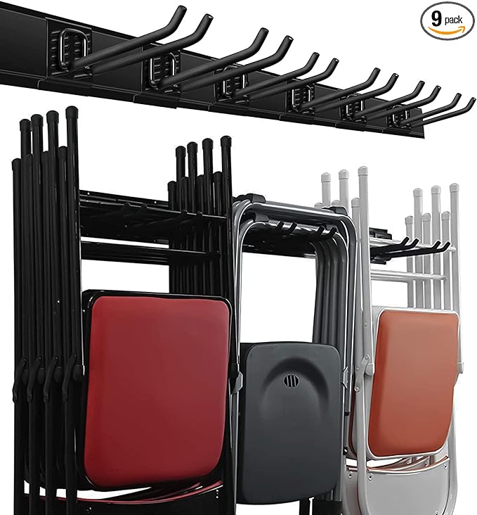 Wallmaster Garage Storage Organization Wall Mount, Garden Tool Rack Organizer Heavy Duty Folding Chair Hangers with 6 Adjustable Hooks 48inch Tracks Max Load 450lb by Wallmaster