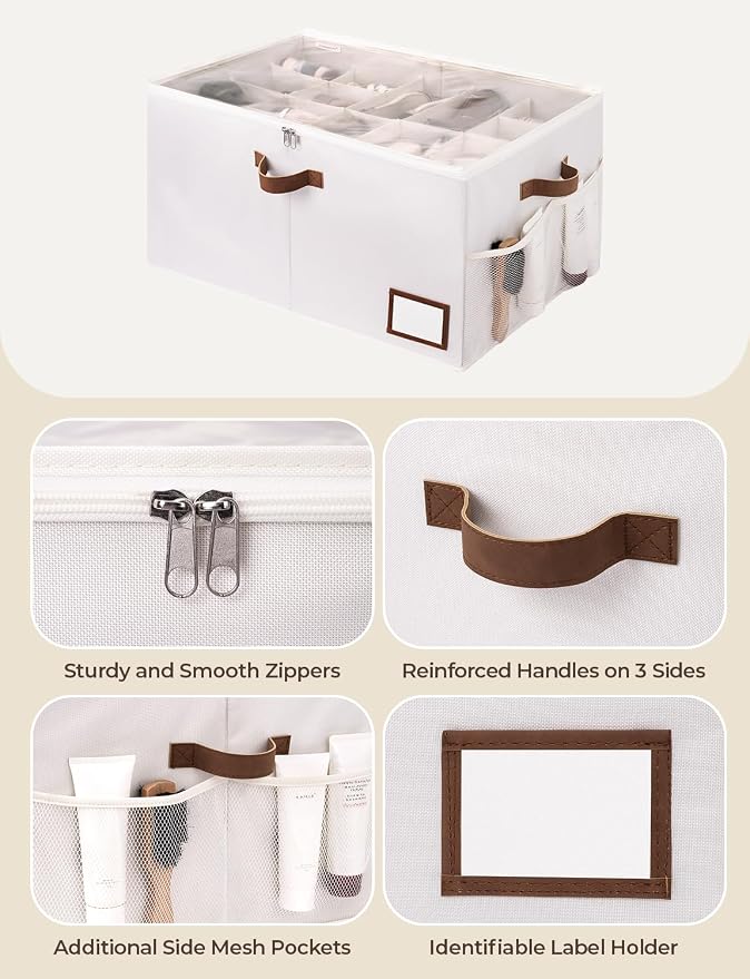 StorageWorks Shoe Organizer for Closet, Shoe Storage with Side Mesh Pocket, Shoe Cubby With Clear Cover, Storage Shoe Containers for Sneakers and Sandals, Fits up to 20 Pairs, Beige - Image 7