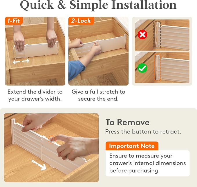 Lifewit 5" Tall 4 Pack Drawer Dividers, 30-47cm/11.5-18.5" Expandable Drawer Divider for Clothes, Adjustable Dresser Drawer Organizers, Drawers Separators for Dresser/Bathroom/Closet/Kitchen White - Image 5
