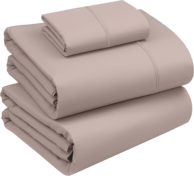 RUVANTI 100% Cotton Sheets – Twin Size Percale Bedding, Cooling & Breathable, Durable with a Crisp, Soft & Comfortable Feel, 16" Deep Pocket, 3-Piece Set, Warm Mocha