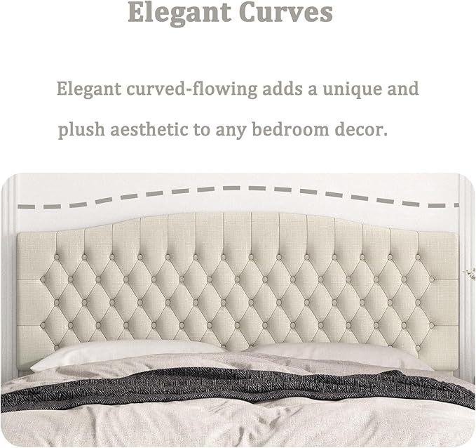 Befurtori King Headboard Only, Upholstered Headboard King Size for Adjustable Bed Linen Tufted Wall Mounted Head Board with Solid Wood Legs, Ivory