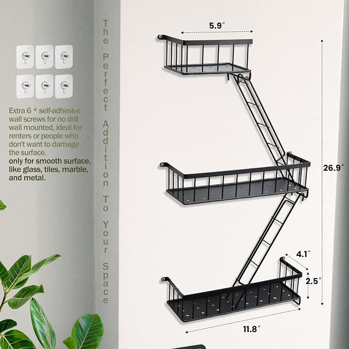 SweetSage Fire Escape Wall Shelf, Modern City Corner Wall Decorative Action Figure Metal Display with Mini Shelf, Black 2.5 Tier - Image 3