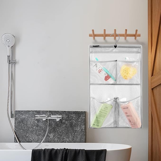 Mesh Shower Organizer Hanging Caddy Quick Dry Bathroom Storage for Toiletry Accessories with Rotating Hanger (4 Pockets) - Image 4