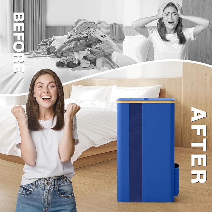 BlissTotes 100L Bamboo Laundry Hamper with Lid, Breathable Mesh Bag & Window, Portable, Moisture Resistant, Blue - Image 7
