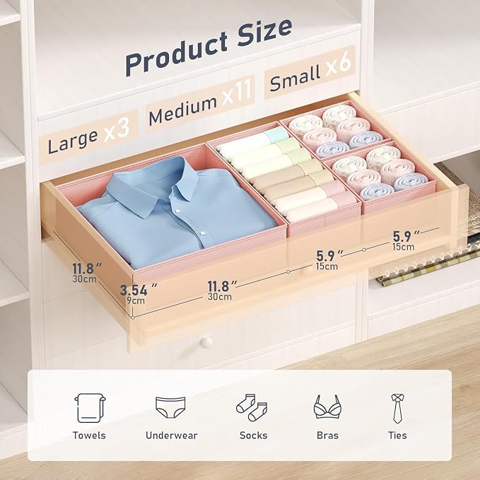 DIMJ Drawer Organizer Clothes, 20 Pack Dresser Organizer, Foldable Closet Organizers and Storage, Fabric Dresser Bins, Drawer Dividers for Nursery, Baby Clothes, Underwears, Sock (Pink) - Image 2