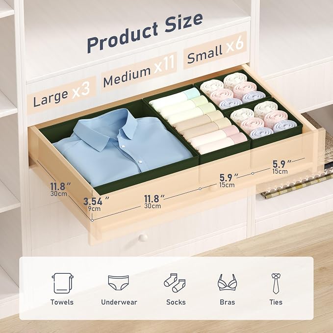 DIMJ Drawer Organizer Clothes - 20 Pack Closet Drawer Organizer Bins for Baby Clothes Storage, Fabric Dresser Organizer for Nursery Bedroom, Foldable Small Drawer Dividers for Underwear Socks - Image 2