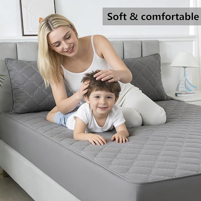 Waterproof Mattress Protector - Full Size Mattress Pad Silent & Fitted Sheet Style | Bed Protection for Kids, Pets, Adults | Hypoallergenic, Machine Washable (Gray, Full)