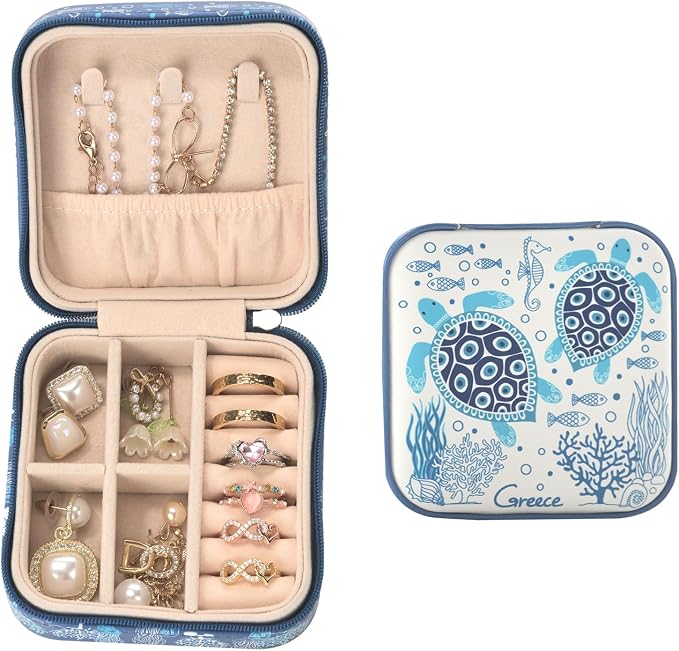 shunmei Mini Travel Jewelry Box,PU Leather Portable Jewelry Organizer Case,Art Accessories Storage Holder Boxes for Earring, Necklace, Rings, Bracelets (Turtle) by KALUYA