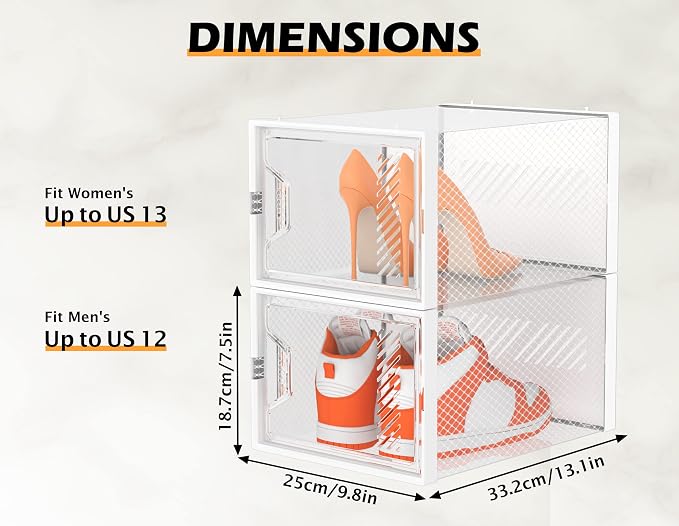 Shoe Storage, 12 Pack X-Large Shoe Organizer for Closet, Shoe Boxes Clear Plastic Stackable Shoe Storage Boxes for Size 13 - Image 3