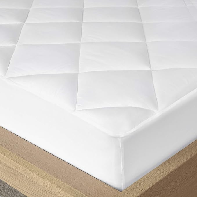 Madison Park Twin Mattress Protector Pad Waterproof Bed Cover, Breathable 300TC Sateen Cotton, Diamond Quilted Topper, Quiet Nights, Fitted Pocket Fits Up to 18 Inch, Machine Washable, White
