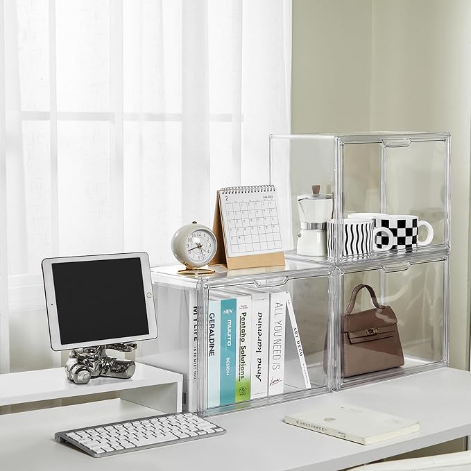 Clear Stackable Plastic Storage Bins with Magnetic Attraction Lid, Acrylic Box Display Case Showcase for Cosmetic, Large Figures Collectibles (4 Pack, X-Large) - Image 6