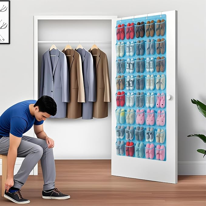 40-Pocket Over the Door Shoe Organizer - Large Mesh Pocket Hanging Shoe Organizer,Behind the Door Shoes Storage Holder Hanger - Image 5