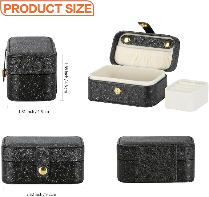 KUKUVR Small Travel Jewelry Box, Mini Jewelry Holder for Multiple Rings Necklace Earrings Lipstick, Portable Jewelry Storage Organizer Case with Removable Ring Slot (BLACK) - Image 2