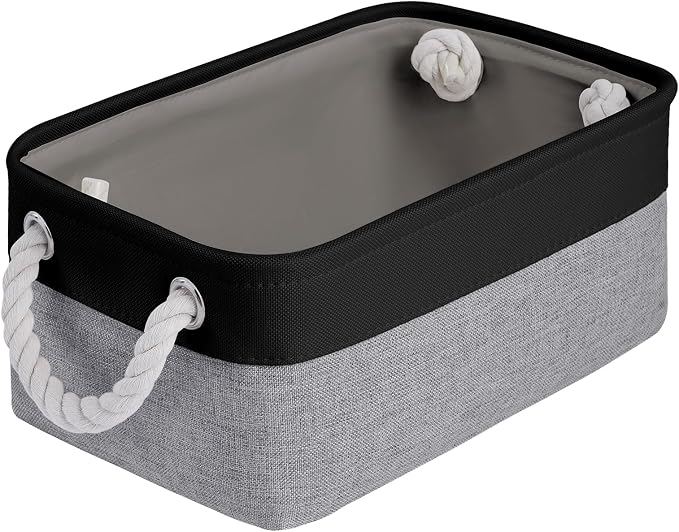 Storage Baskets for Shelves 11.8x7.9x5.2 Inch, Foldable Fabric Storage Bins with Handles, Small Storage Baskets for Organizing Closet, Office, Home Organization (1-Pack, Black&Gray) by VQRTEXAStorageBasket