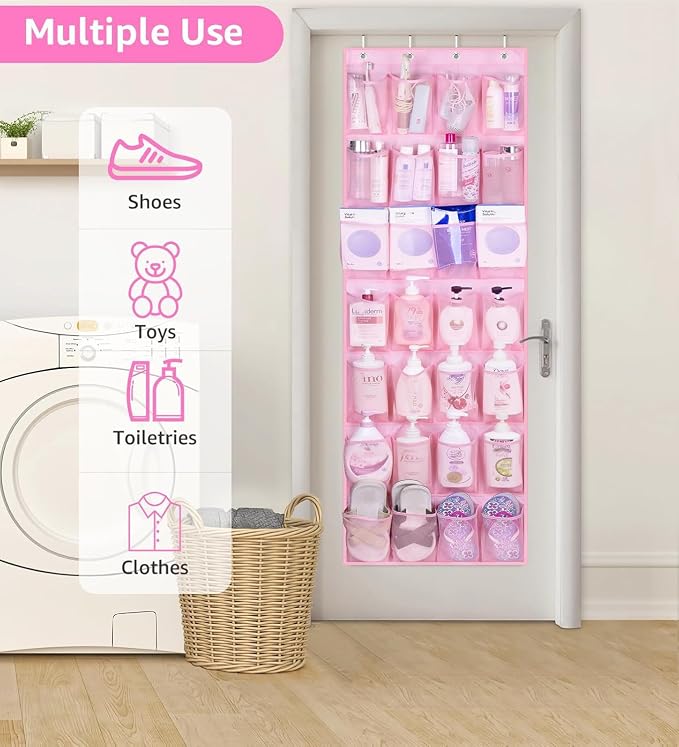 MISSLO Kids Over the Door Shoe Organizer Pink Hanging Shoe Rack Baby Toddler Hanging Shoe Organizer Cute Shoe Holder Girl Room Decor 28 Pockets - Image 4