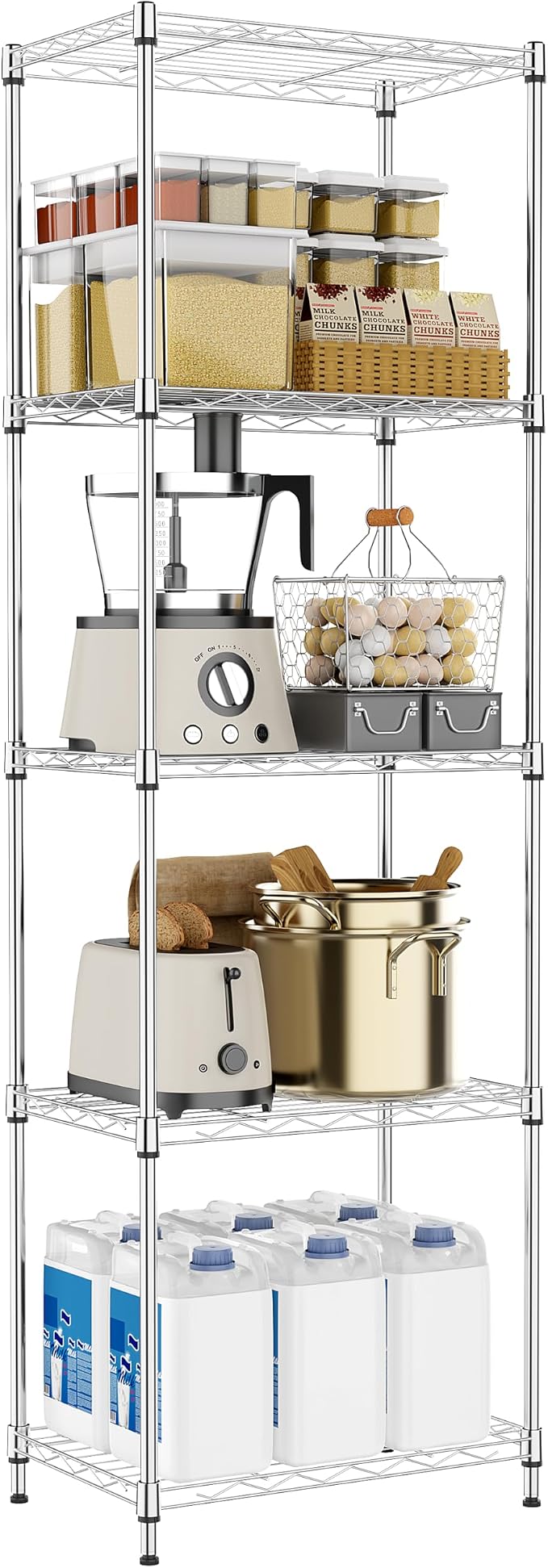 M MZG 5 Tiers Shelf Metal Storage Shelves Wire Rack Closet Organizers with Wheel for Garage Kitchen Bathroom Laundry Chrome 11.8" D x 17.7" W x 55" H by MEIGAOPLASTICANDMETALHKCOLIMITED