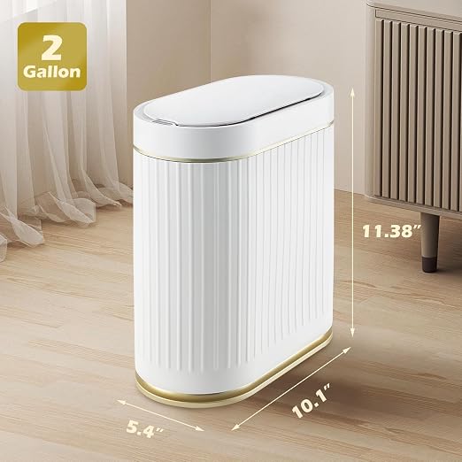 SYNCVIBE Bathroom Trash Can with Lid Automatic 2 Gallon Motion Sensor Garbage Bin, 7.5 Liter Smart Trash Bin Bathroom Decor, Plastic Garbage Can, Narrow Trash Can for Bedroom, Office, Living Room - Image 2