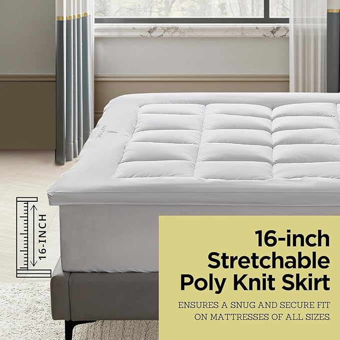 Farm to Home Organic Cotton Pillow Top Mattress Topper - Quilted Fitted Mattress Pad Cover with 16 Inch Deep Pocket, 2 Inch Down Alternative Mattress Protector for Support - Cal King Size, White